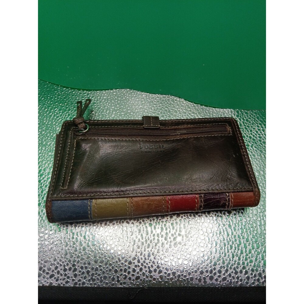 Fossil Women's Leather Bifold Wallet Multicolor Stripe Accent